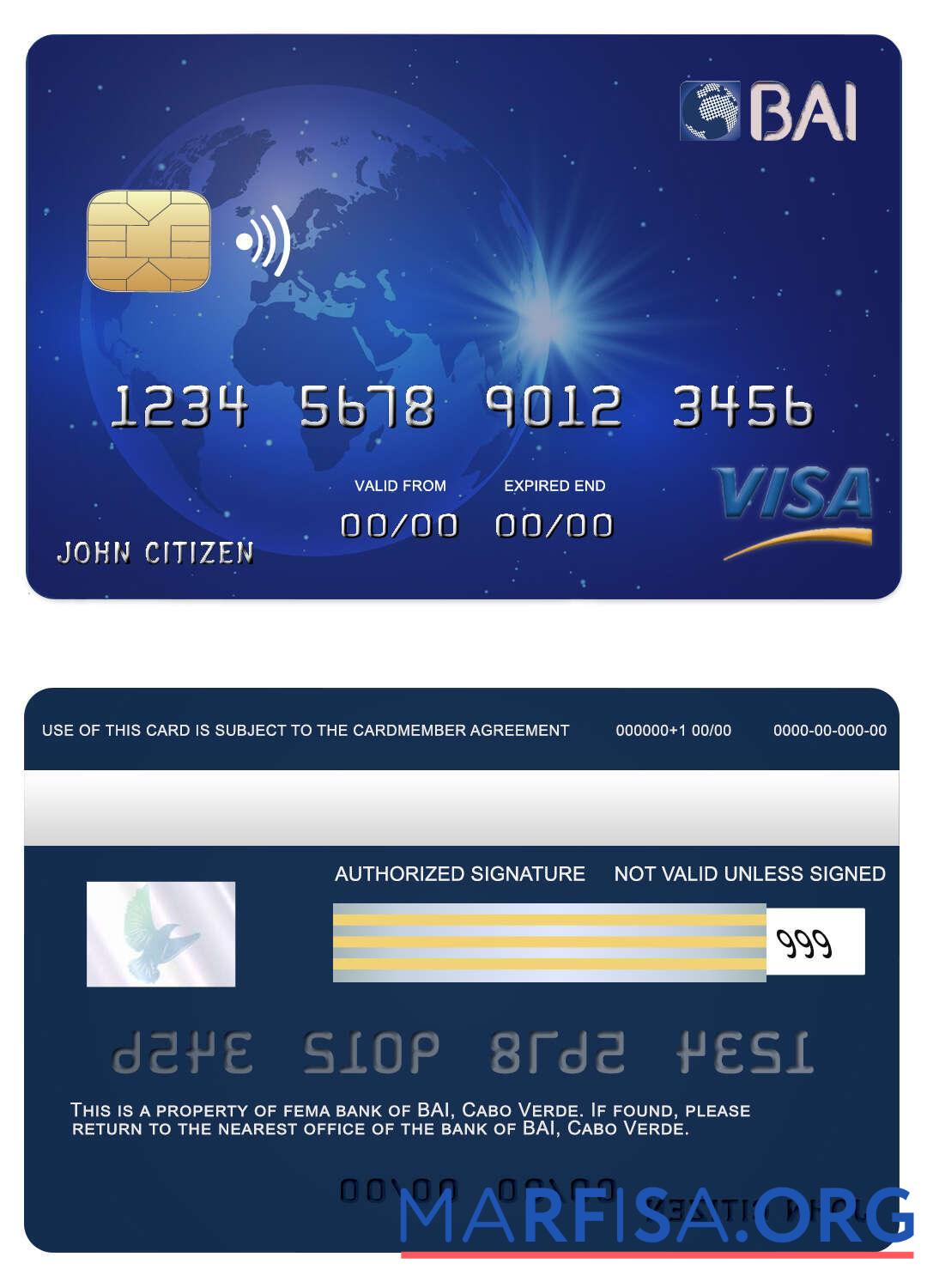 Blank Cabo Verde BAI bank visa card template